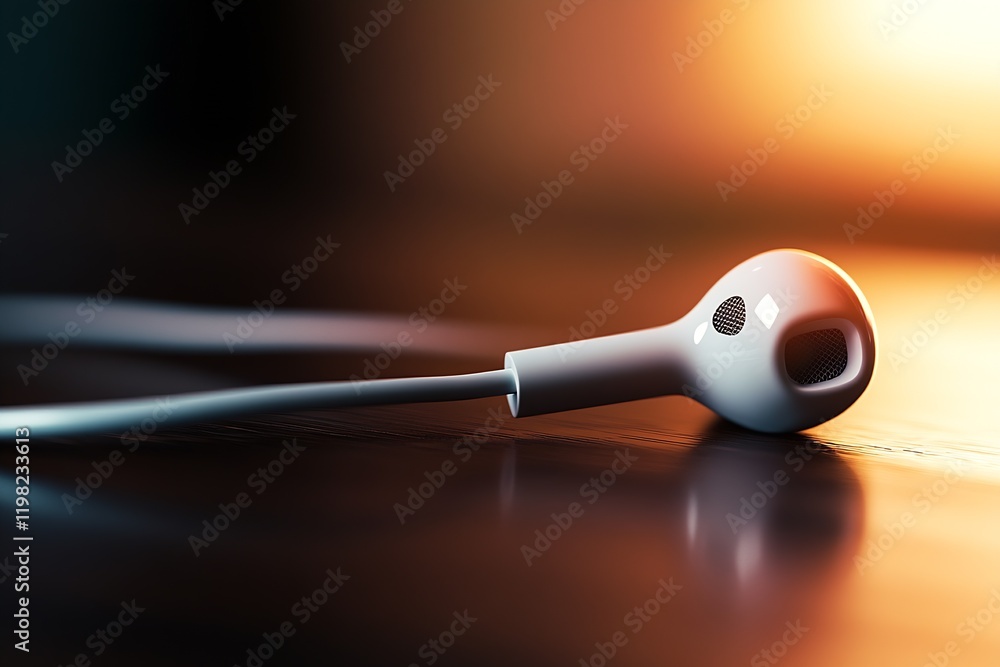 Poster single white earbud with soft lighting highlighting texture and design : generative ai
