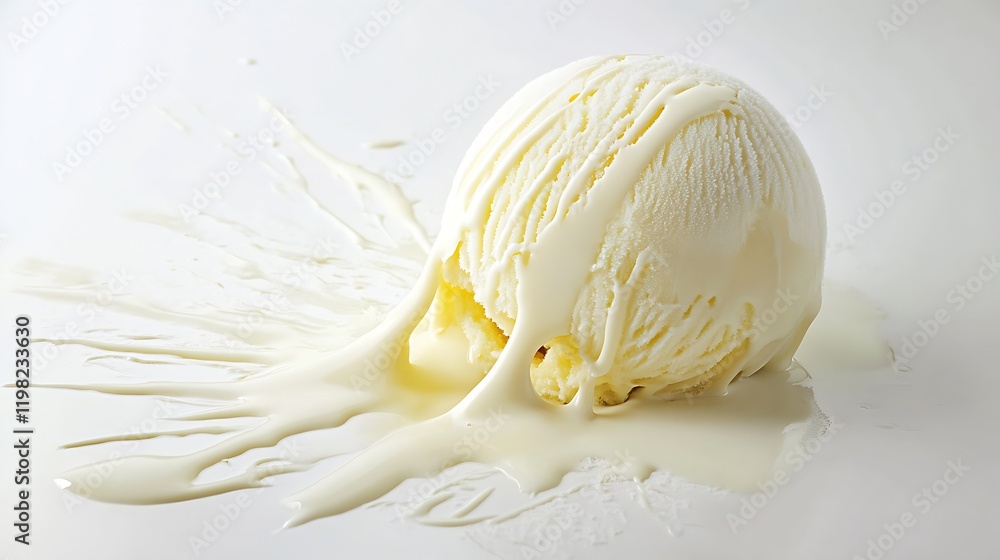 Poster soft focus image of melting vanilla ice cream showing edible artistry and culinary delight : generat