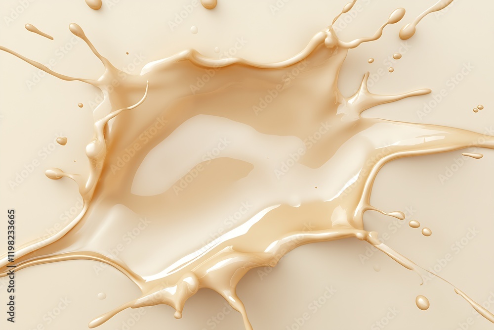 Poster Creamy beige paint splash on smooth surface with dynamic flow and artistic pattern for creative design : Generative AI