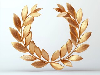Golden laurel wreath trophy award champion symbol on white background 3D rendering