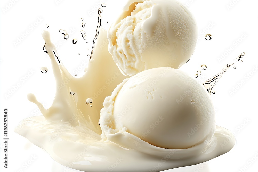 Poster Creamy Ice Cream Scoops Splash into Milk Creating Dynamic Splash : Generative AI