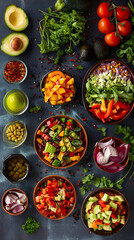 Fototapeta premium Inspiring Vegan Meal Preparation and Finished Dishes to Encourage Healthy Eating