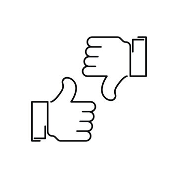 Thumbs up and thumbs down. Vector line icon