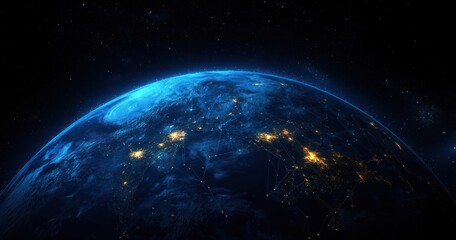 Obraz premium Global Connection of Earth in Cyberspace with Network Technology and Digital Communication in a Futuristic Virtual World