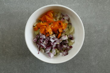 diced vegetable salad in bowl