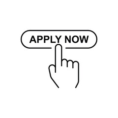 Apply now icon in flat style. Finger cursor vector illustration on white isolated background. Click button business concept