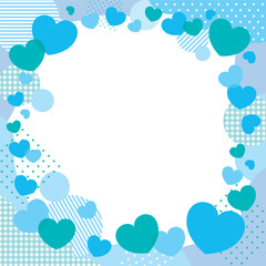 かわいいハートとパターンのバナーフレーム/正方形・ブルー
