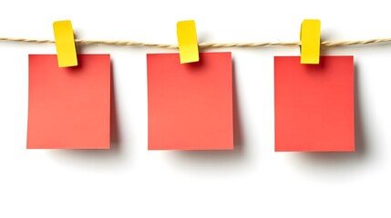 Three Red Notes Hanging On A Twine Line