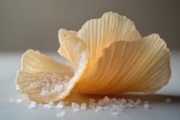 Delicate, crispy, salted snacks arranged like a flower, showcasing texture and light.