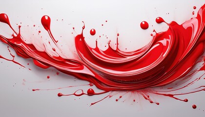 Vibrant Red Splash Artistry A Minimalist Masterpiece With Dynamic Swirls and Droplets on a White...