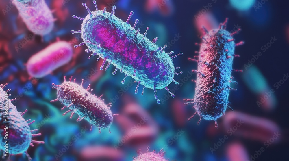 Leinwandbilder 3d render showcasing various types of colorful microbes in a vibrant microscopic environment. genera