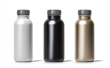 Stainless Steel Water Bottles in White Gray and Black Minimalist Still Life
