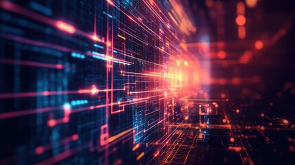 Obraz premium Abstract digital network data flow, glowing lines and nodes.