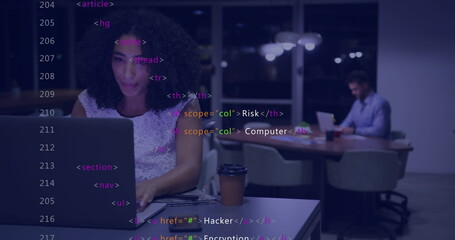 Image of financial data processing over diverse business people in office