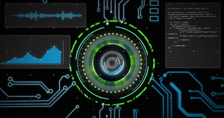 Image of binary coding data processing over circuit board