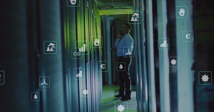 Image of binary coding and digital data processing over computer servers - Powered by Adobe