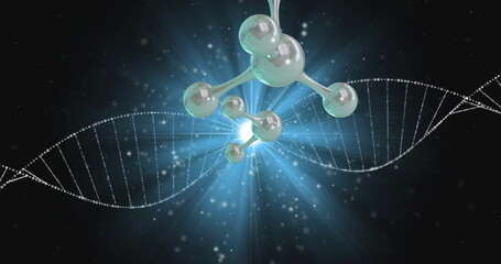 Image of floating molecules over dna strand