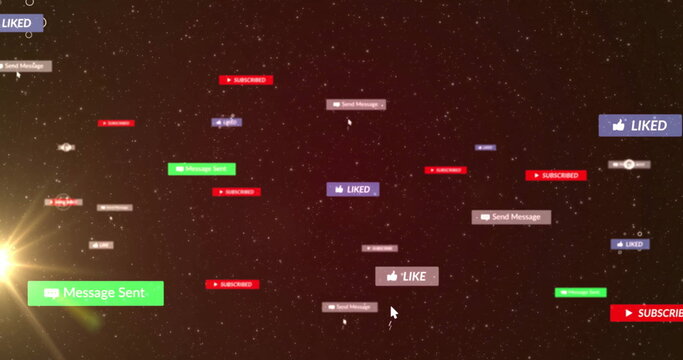 Social media notifications image over starry night sky background