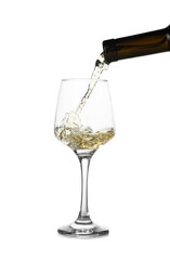 Pouring wine into glass on white background