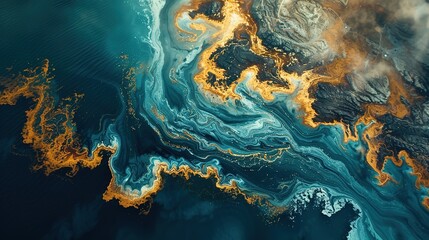 Obraz premium Abstract_fluid_art_in_navy_blue_and_gold_resembling