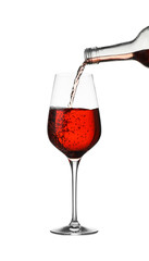 Pouring wine into glass on white background