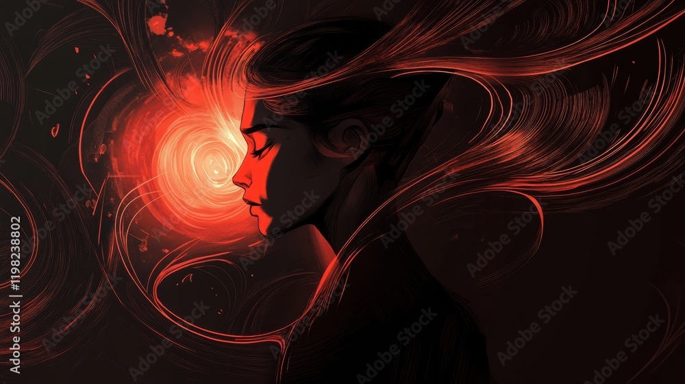 Leinwandbilder person surrounded by swirling lines represents inner thoughts and emotions during a moment of reflec