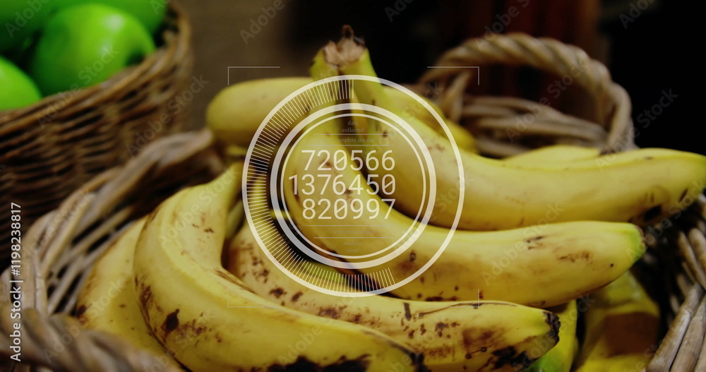 Poster image of data processing on circle over basket with bananas