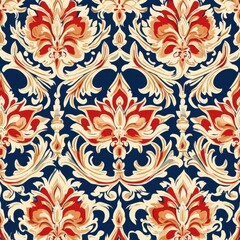 Luxurious Floral Pattern: A stunning display of classic design with interwoven blooms and ornate swirls, creating a seamless repeat pattern with rich colors and intricate detailing.