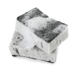 Grey sponges with foam isolated on white