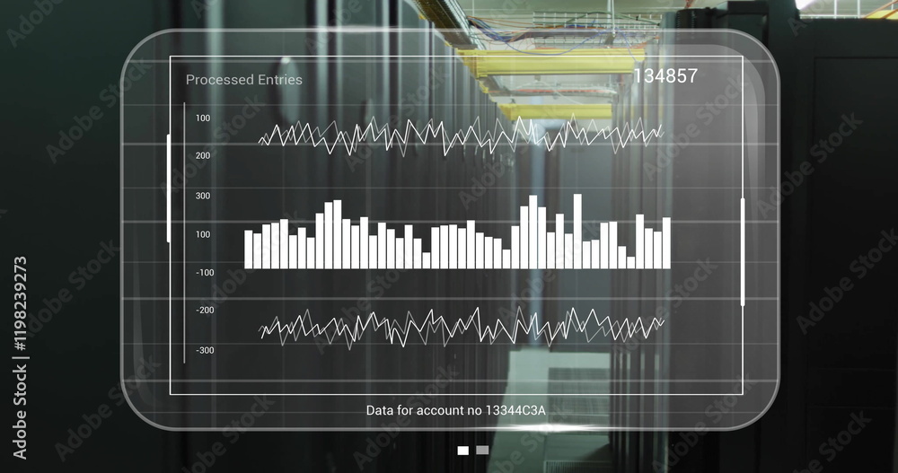 Aufkleber image of data processing over server room