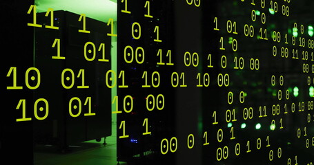 Image of data processing over server room