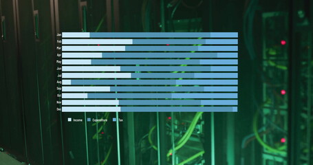 Image of data processing over server room