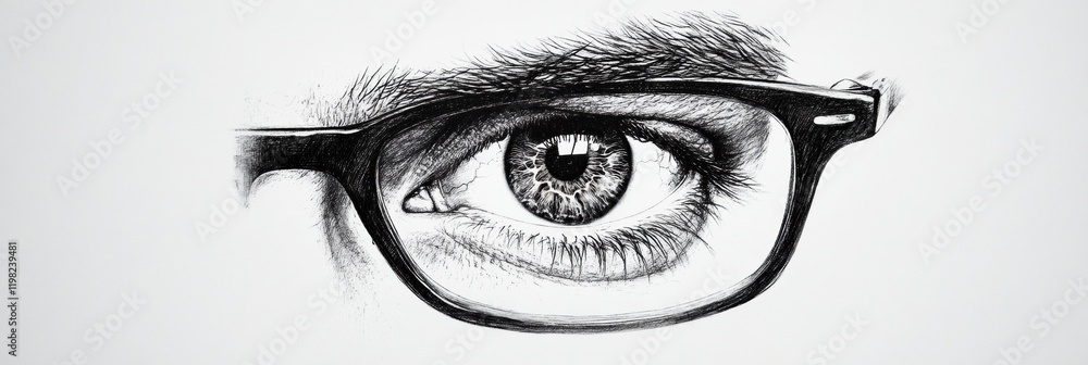 Fototapete Detailed close up view of a human eye with glasses showcasing intricate iris patterns and reflection. Generative AI