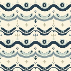 Seamless Pattern: Elegant and intricate, this seamless pattern features a harmonious arrangement of abstract wave and ornate shapes, creating a visually appealing and sophisticated design.