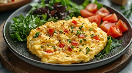 Delicious Scrambled Eggs Breakfast with Salad