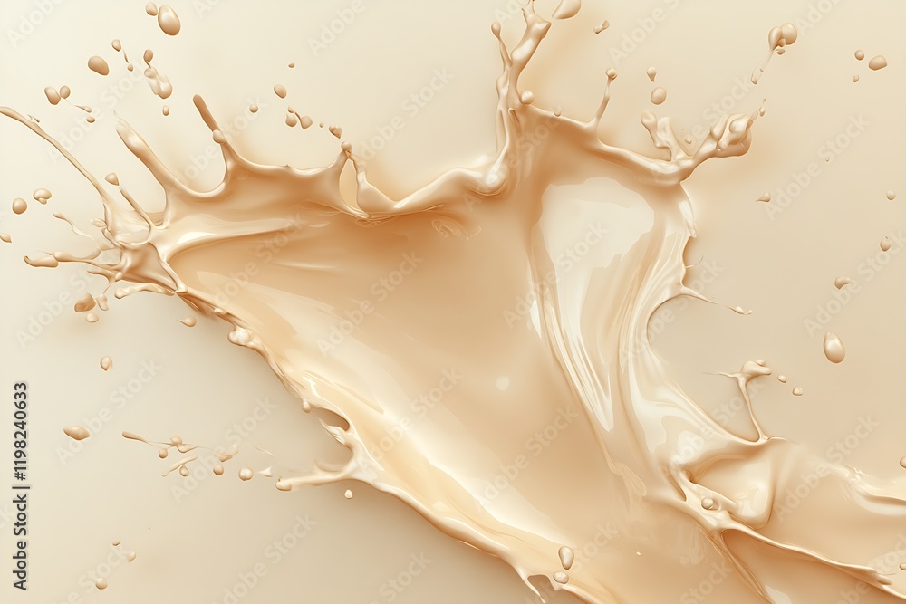 Poster Flowing splash of beige paint creating unique abstract shapes on smooth surface for artistic expression : Generative AI