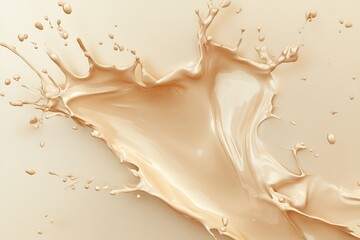 Flowing splash of beige paint creating unique abstract shapes on smooth surface for artistic...