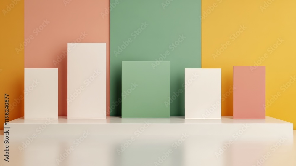 Aufkleber modern display of geometric shapes on a minimalist surface with soft pastel colors and a bright back