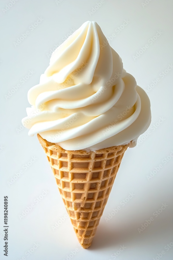 Poster creamy soft serve vanilla ice cream cone on white background : generative ai