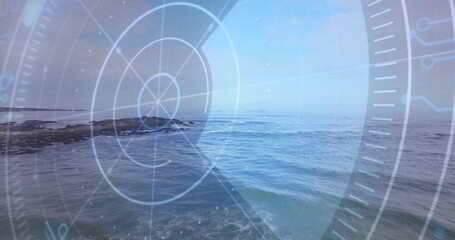 Radar scanning image over ocean landscape