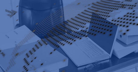 Image of digital data processing over desk in office