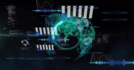 Image of brain and digital data processing over on dark background