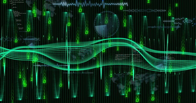 Image of data processing and diagrams over binary coding - Powered by Adobe