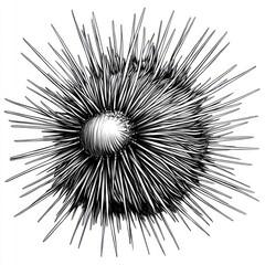 Naklejka premium Sea Urchin: Intricate Black and White Ink Drawing of a Spiky Echinoderm