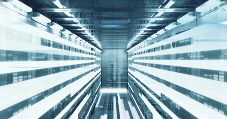 Image of data processing over server room