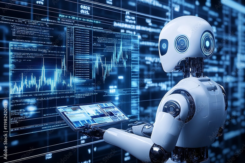 Poster Robot Interacting with Graphical Data in Advanced Tech Industry : Generative AI
