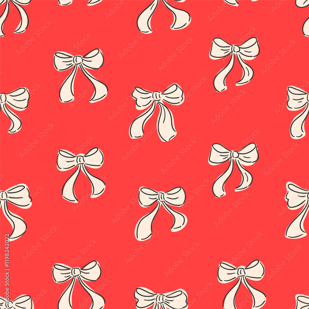 Aufkleber seamless pattern with small red bows. vector background with outline ribbons in retro style. christm