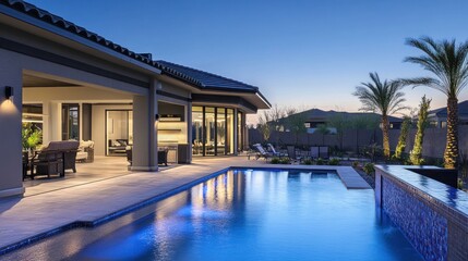 Luxury Desert Residence: Evening Poolside Serenity