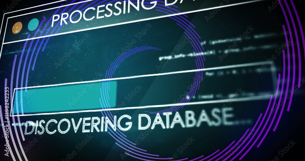 Aufkleber image of data processing over spinning lines on black background