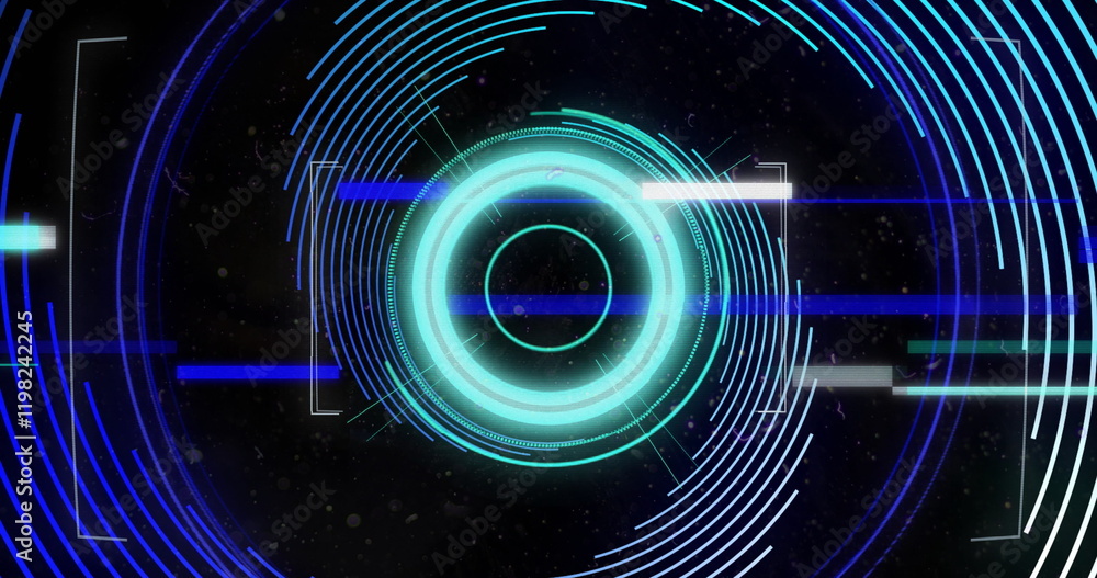 Poster image of scope scanning over spinning lines on black background
